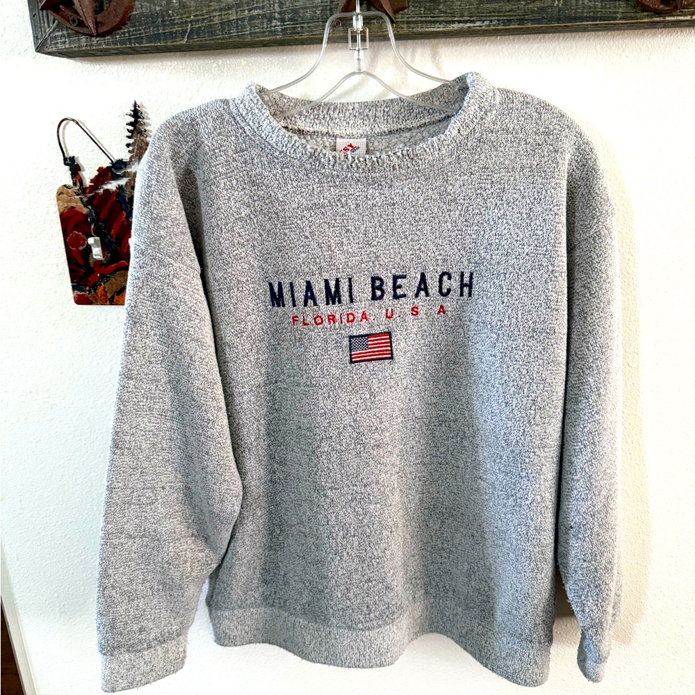Vintage grey size small made in USA ESY Miami Beach crew neck red, white, blue